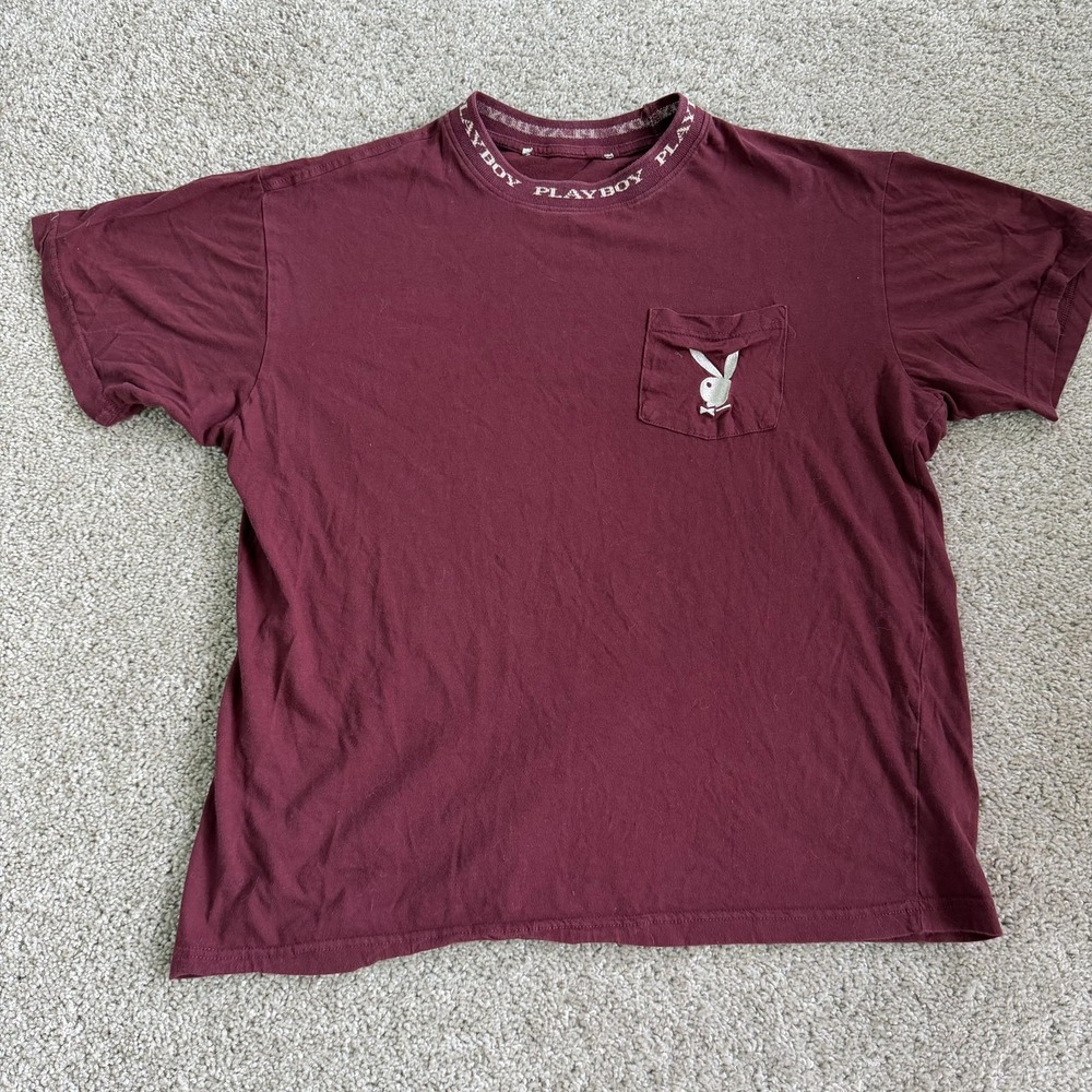 Playboy Shirt Mens Medium Red Pocket Bunny Logo Graphic Tee T-Shirt Crew Neck